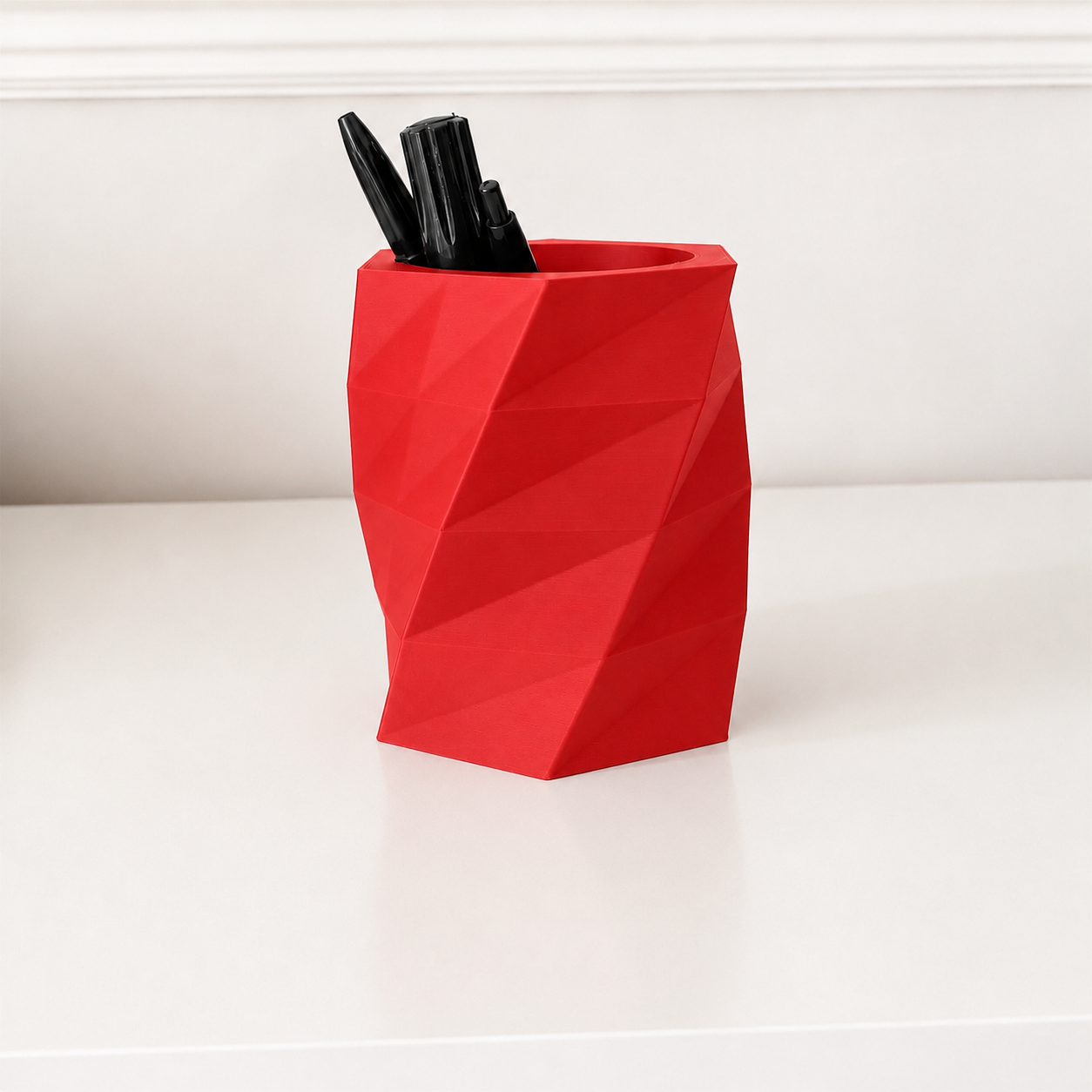 Minimalist Geometric 3D Printed Pen Holder – Modern Desk Pencil & Stationery Organiser