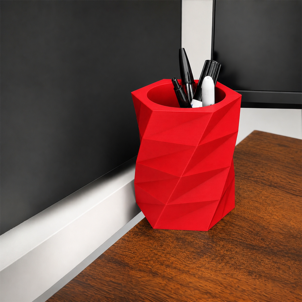 Minimalist Geometric 3D Printed Pen Holder – Modern Desk Pencil & Stationery Organiser