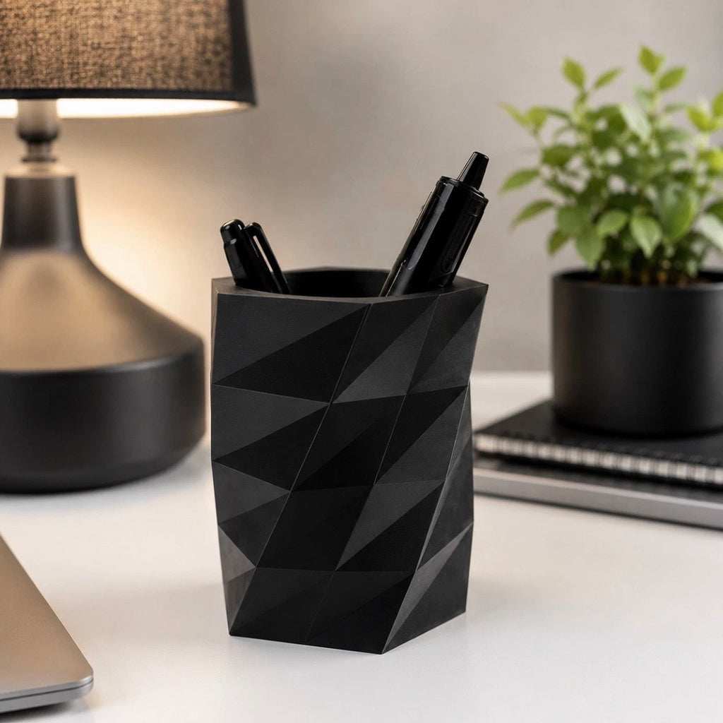 Minimalist Geometric 3D Printed Pen Holder – Modern Desk Pencil & Stationery Organiser