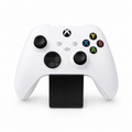 White gaming controller with black accents on a white background