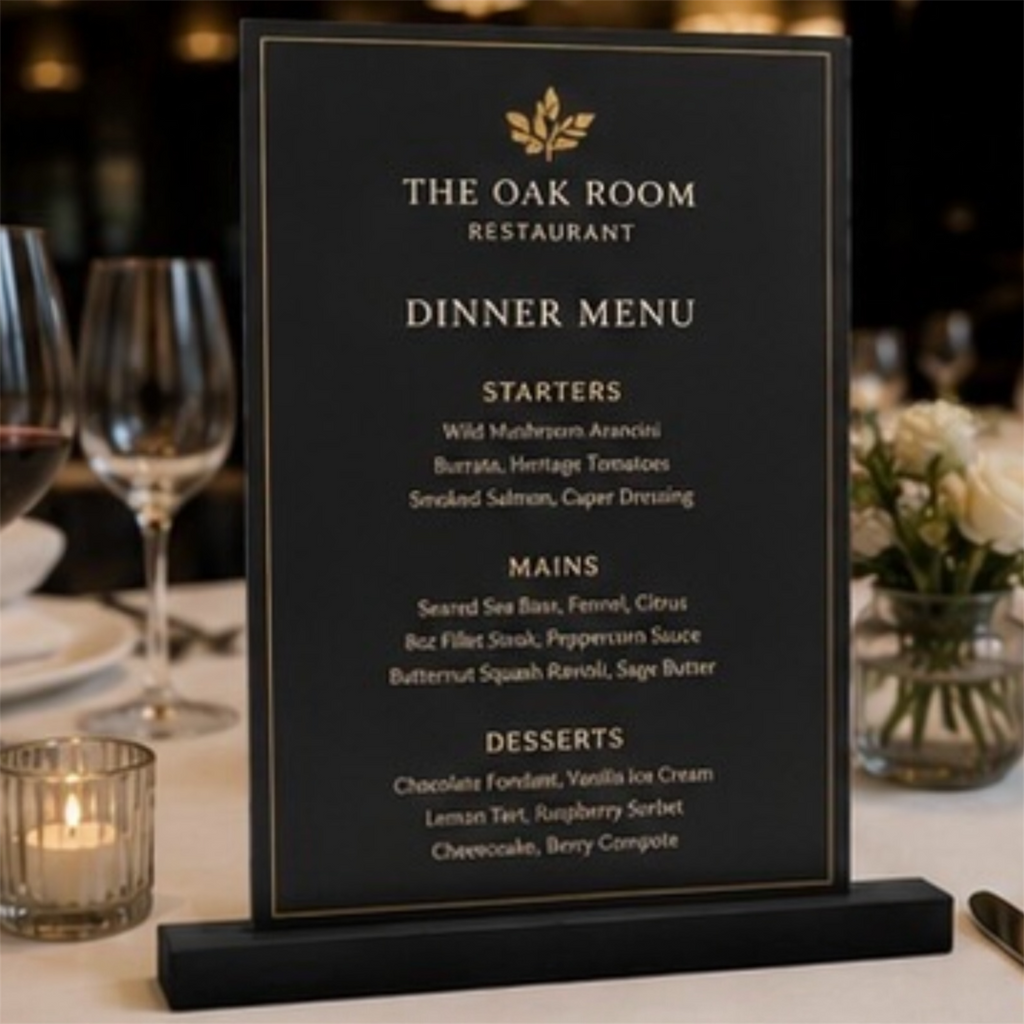 Product Title  3D Printed Tabletop Display Stand | Small | Standard | Large | XL | QR Codes, Menus, Signs & Table Numbers