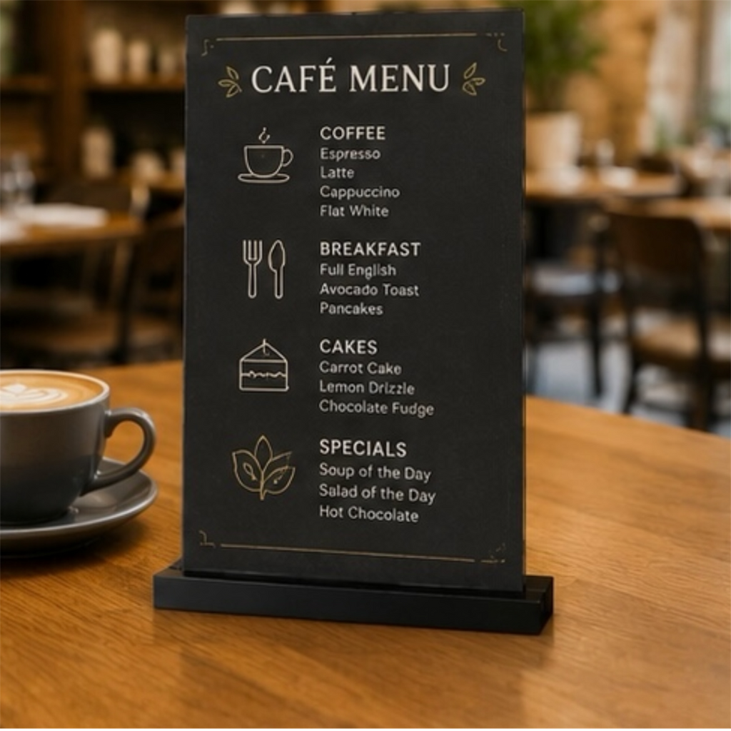 Product Title  3D Printed Tabletop Display Stand | Small | Standard | Large | XL | QR Codes, Menus, Signs & Table Numbers