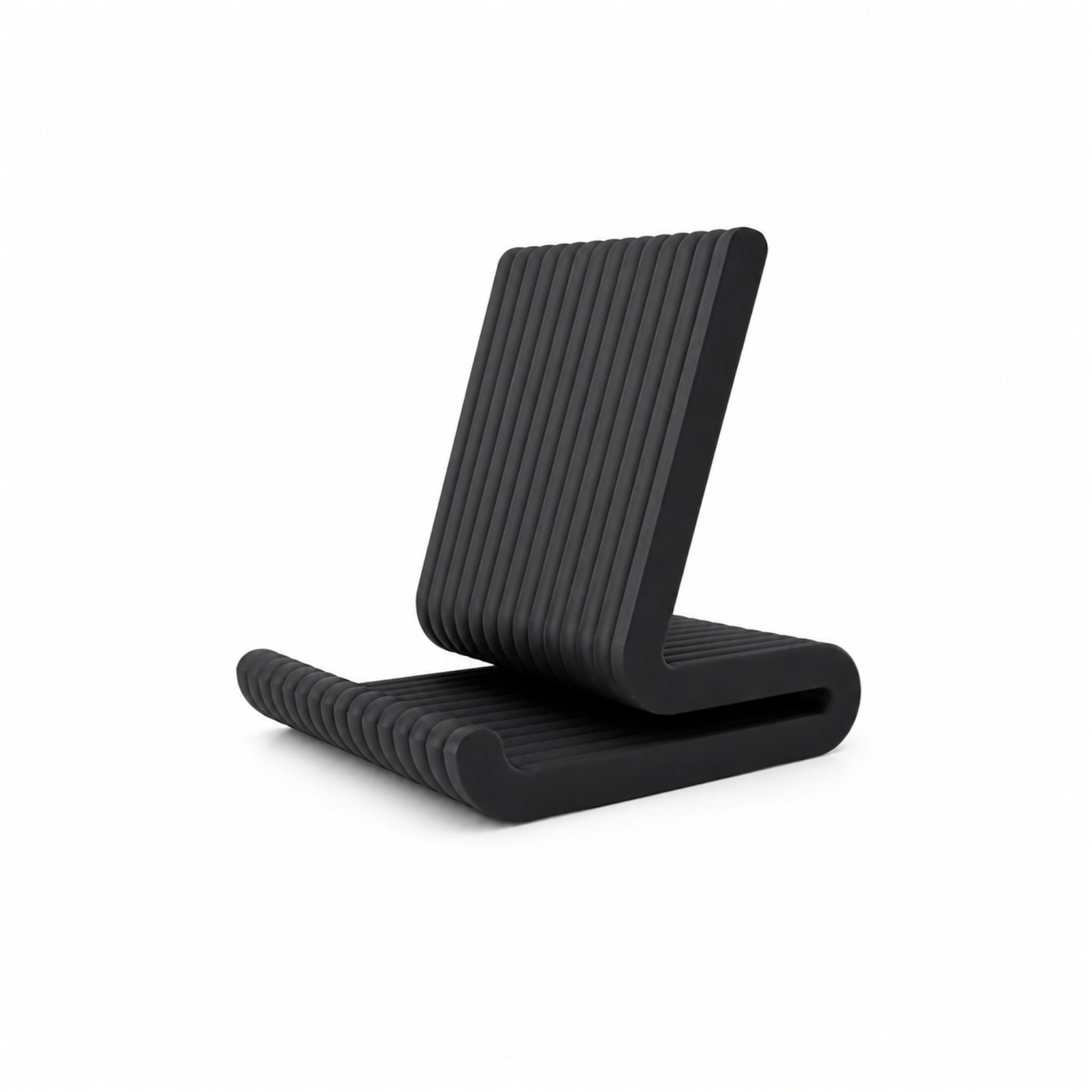 Black ribbed phone stand on a white background