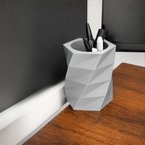 Minimalist Geometric 3D Printed Pen Holder – Modern Desk Pencil & Stationery Organiser